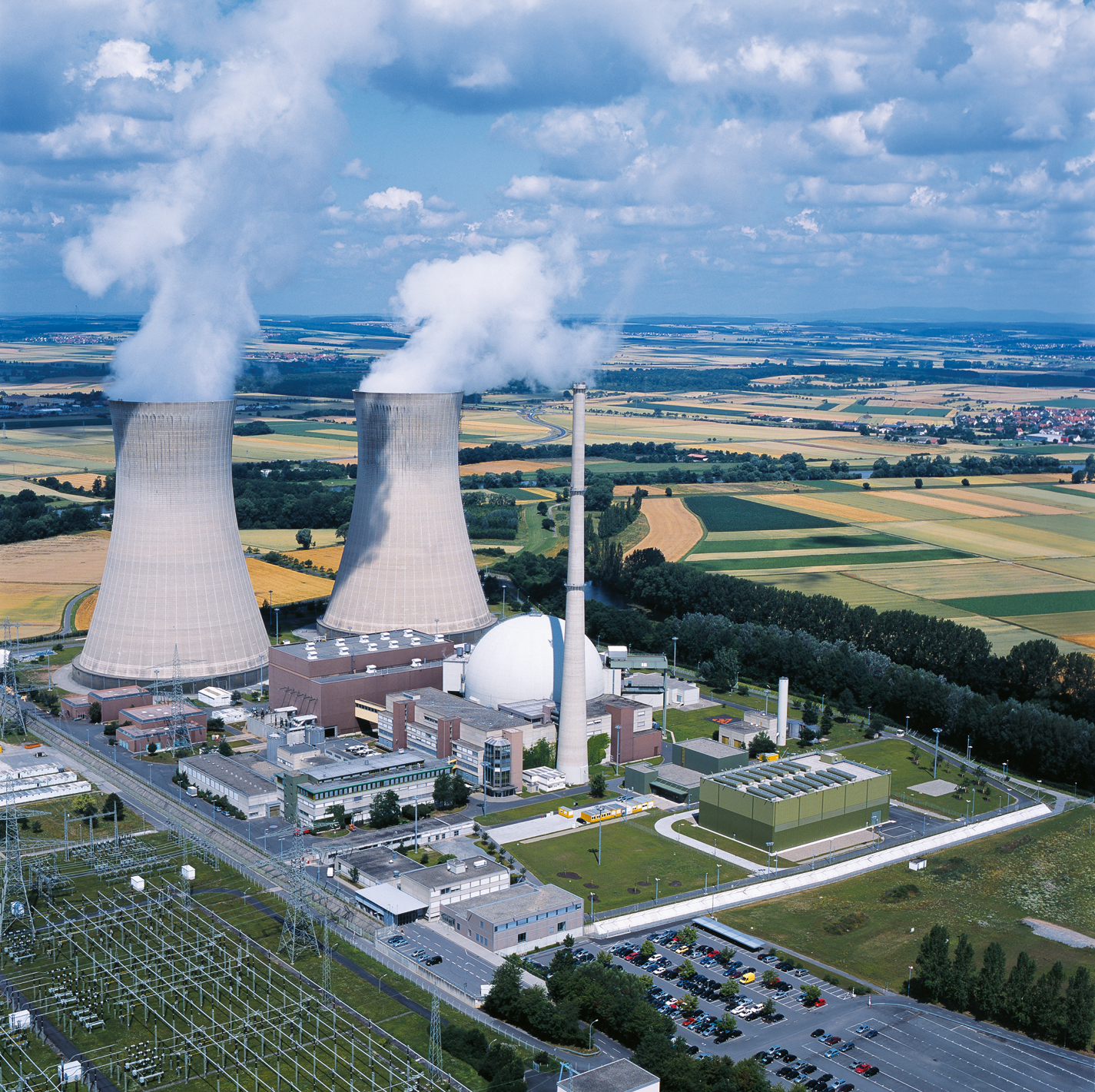 nuclear power plant grafenrheinfeld, kkg, PWR, view, aerier view, cooling towers