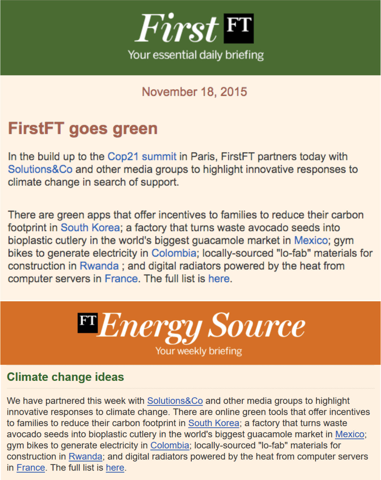 solutions&co sparknews financial times green energy media journal economic climate